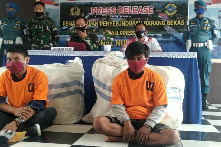 Danlanal Nunukan Letkol Laut (P) Anton Pratomo menggelar pres release tangkapan rombengan illegal asal Malaysia 