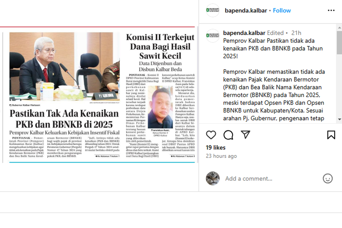 Pemprov Kalbar pastikan tidak ada kenaikan PKB dan BBNKB di 2025.