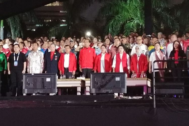 Presiden Joko Widodo menghadiri countdown Asian Games di Monas, Jakarta, Jumat (18/8/2017).
