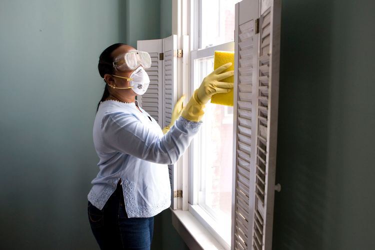 Dinding dan sela-sela jendela harus dibersihkan rutin agar jamur tak tumbuh dan menyebabkan bau apek.