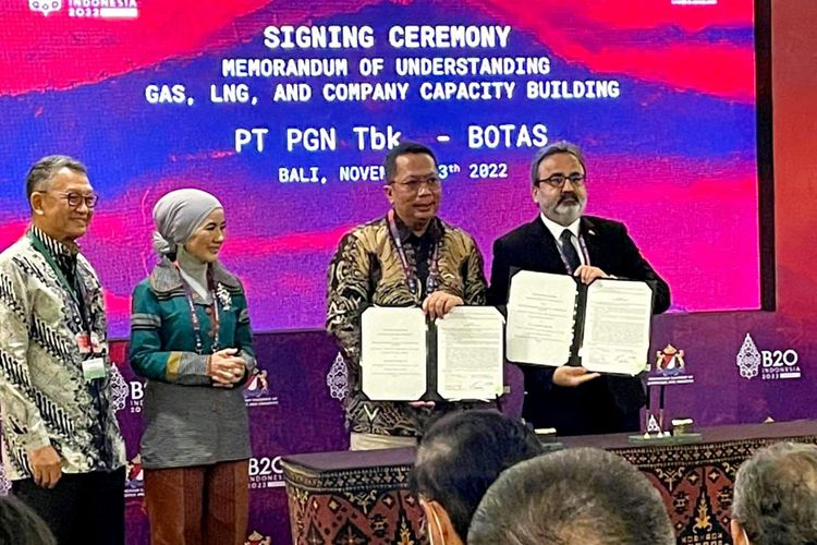 PGN dan BUMN Turkiye BOTAS meneken kerja sama energi pada Minggu (13/11/2022) di ajang B20 Bali.