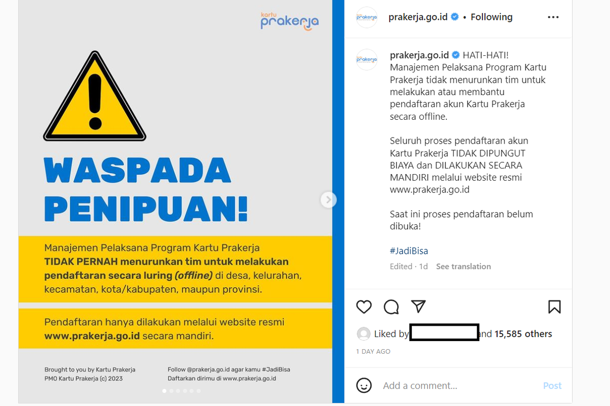 Prakerja ingatkan pendaftaran hanya dilakukan secara online