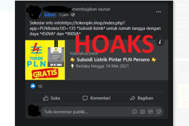 Tangkapan layar unggahan soal adanya subsidi listrik diduga dari PLN yang beredar di media sosial pada Rabu, (14/4/2021).