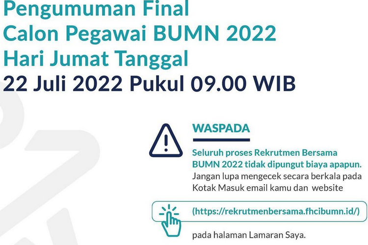 Tangkapan layar jadwal pengumuman Rekrutmen Bersama BUMN 2022.