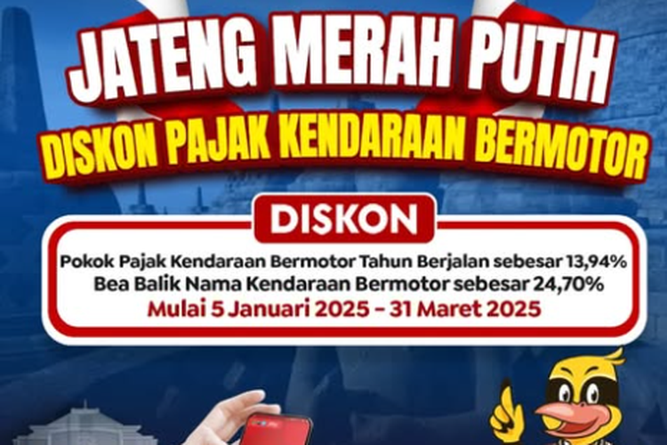 Diskon pajak kendaraan bermotor di Jawa Tengah mulai 5 Janauri 2025 hingga 31 Maret 2025.