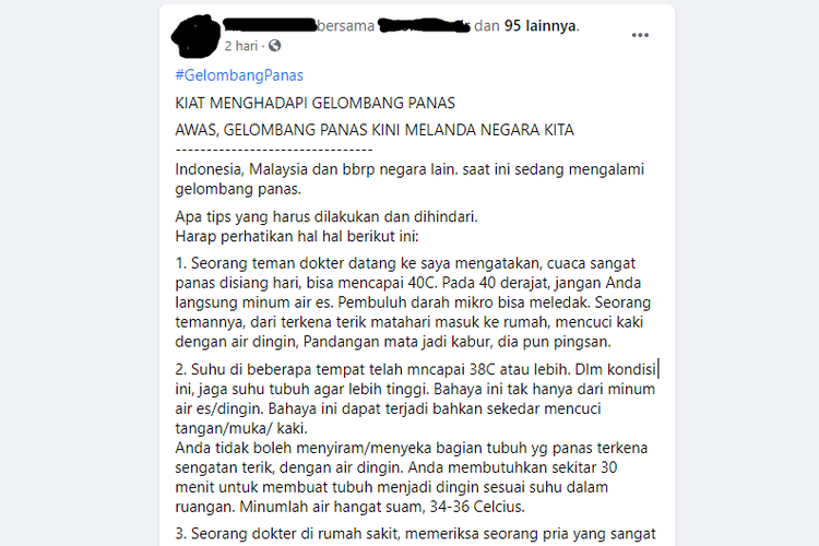 Tangkapan layar informasi yang menyebut bahwa gelombang panas tengah melanda Indonesia, Malaysia, dan negara lain.