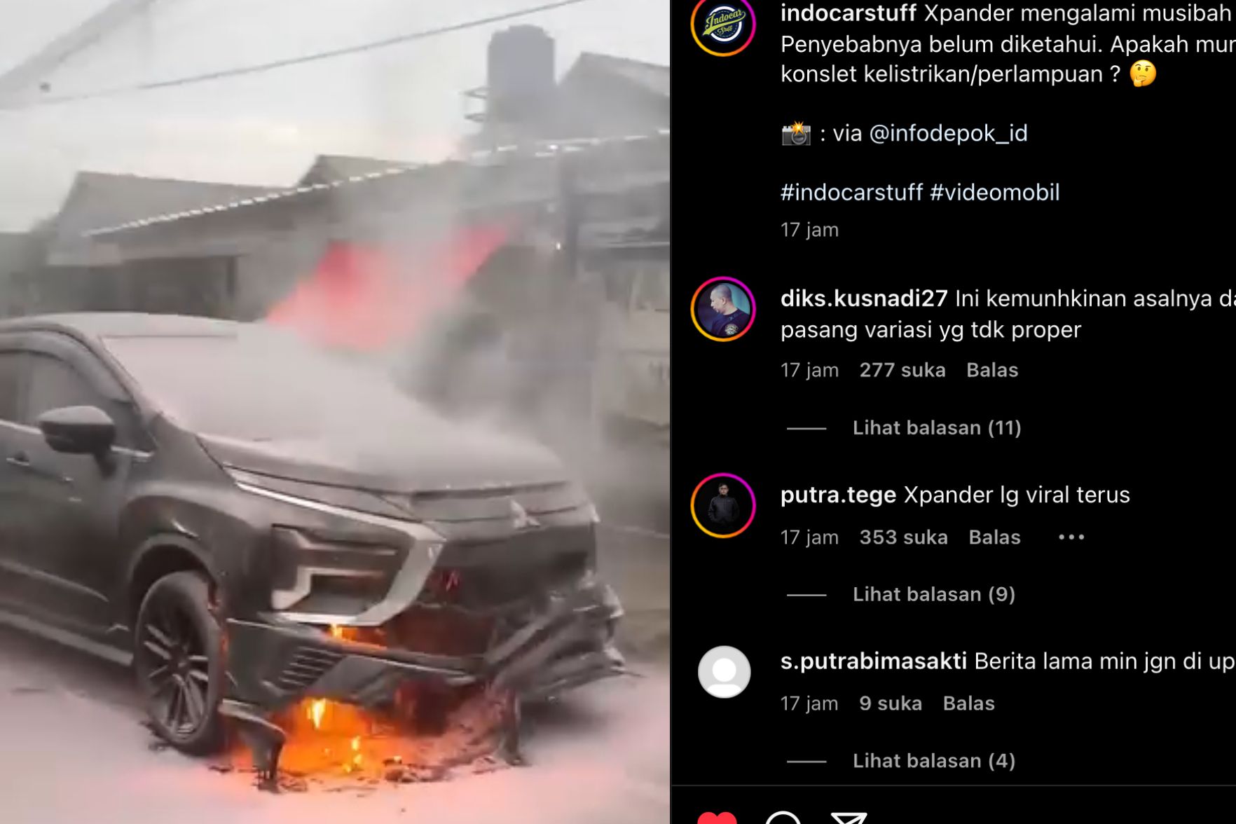 Video Mitsubishi Xpander Kebakaran di Depok, Diduga Korsleting