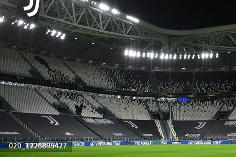 Suasana Stadion Allianz di kota Turin menjelang laga Juventus vs Napoli pada pekan ketiga Liga Italia 2020-2021, Minggu (4/10/2020). Pertandingan tersebut batal digelar karena skuad Napoli tida hadir di stadion.