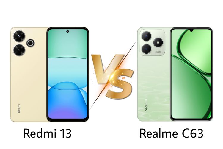 Ilustrasi perbandingan spesifikasi Redmi 13 dan Realme C63 di Indonesia.