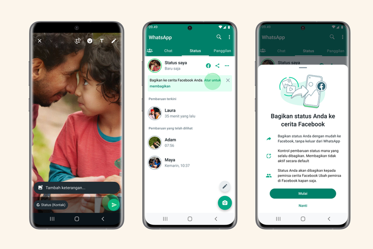 WhatsApp memperkenalkan fitur baru yang memungkinkan pengguna membagikan status di WhatsApp langsung ke Facebook Story