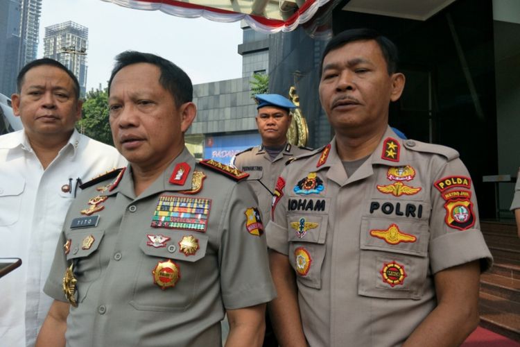 Kapolri Jenderal Tito Karnavian dan Kapolda Metro Jaya Irjen Idham Azis saat ditemui di Gedung Promoter, Mapolda Metro Jaya, Senin (6/8/2018).