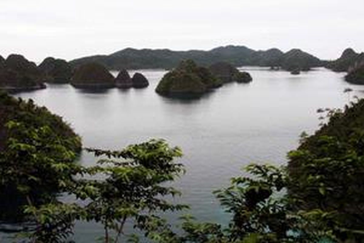Lanskap pulau karang di kawasan Pulau Wayag , Waigeo Barat, Raja Ampat, Papua Barat, Minggu (8/2). Letaknya yang berada di wilayah segitiga terumbu karang dunia (Coral Triangle) membuat Raja Ampat dinobatkan sebagai kawasan yang paling kaya dengan keragaman hayatinya di dunia. 