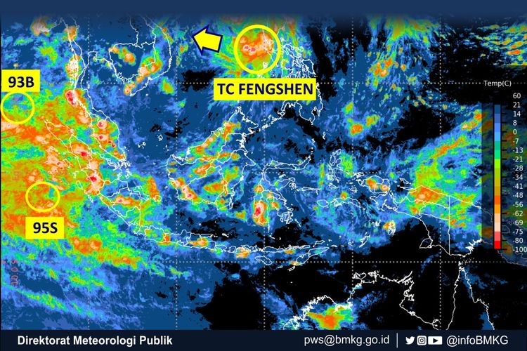 Ada 2 Bibit Siklon Tropis 92B dan 95S serta Siklon Tropis Fengshen dekat perairan Indonesia.
