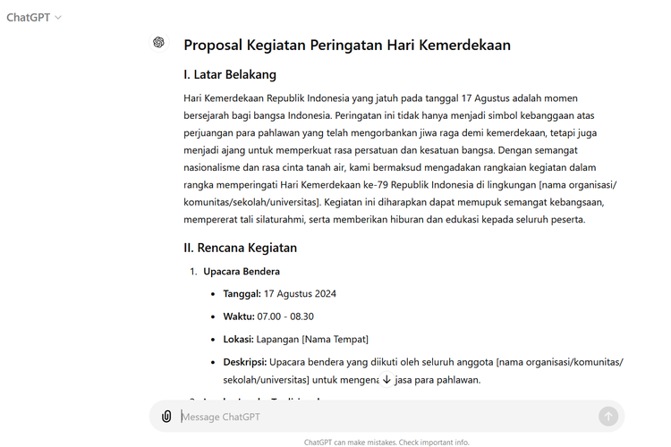 Ilustrasi cara membuat proposal 17 Agustus 2024 dengan ChatGPT.