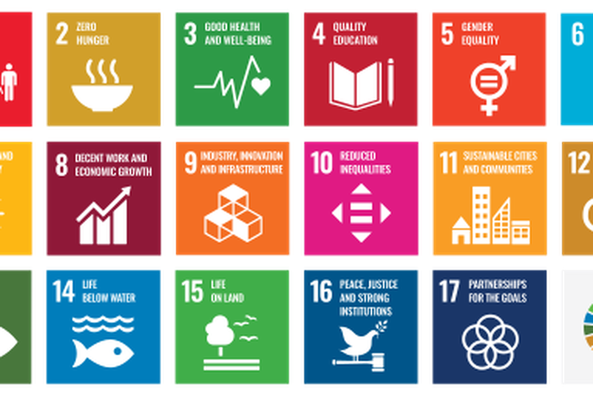 Ilustrasi infografik 17 tujuan Sustainable Development Goals (SDGs) atau Tujuan Pembangunan Berkelanjutan.