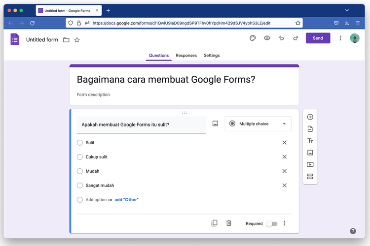 Cara membuat Google Forms di PC/Desktop (KOMPAS.com/Caroline Saskia Tanoto)