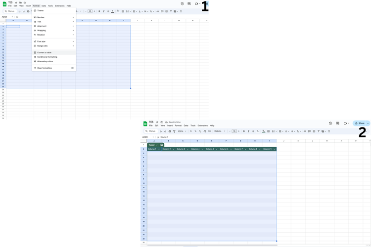 Ilustrasi cara buat tabel di google sheets