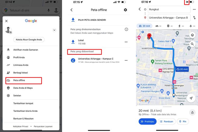 Ilustrasi cara menggunakan Google Maps offline di HP.