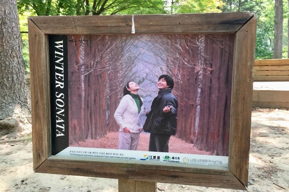 Winter Sonata 5: Pigura kayu foto-foto adegan Winter Sonata yang tersebar di seantero Pulau Nami