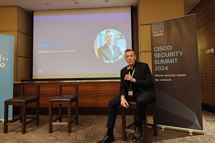 Managing Director Security Cisco Asia Pasifik, Jepang, dan China (APJC), Peter Molloy di sela acara Cisco Indonesia Security Summit yang digelar di hotel Grand Hyatt, Jakarta Pusat, Rabu (5/6/2024).