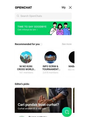 Pengumuman penutupan layanan Line OpenChat di aplikasi.