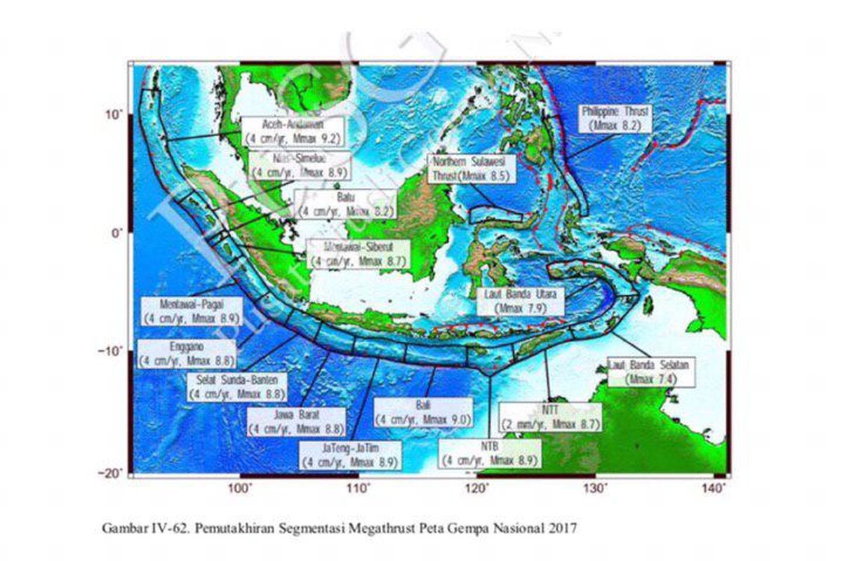Pemutakhiran segmentasi Megathrust Peta Gempa Nasional 2017.