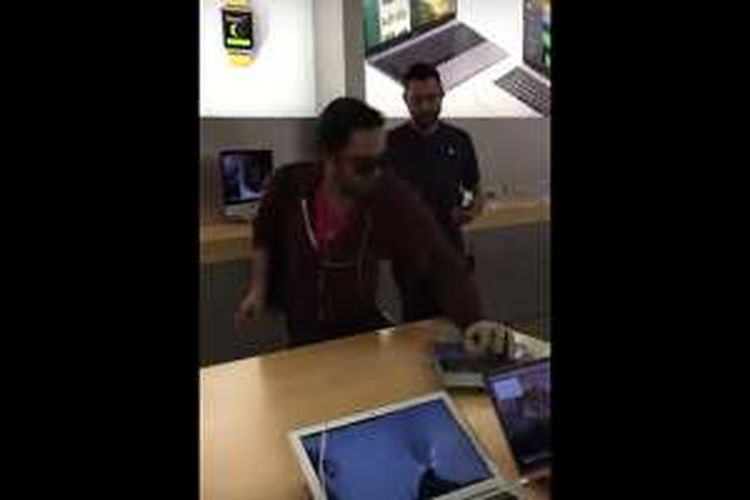 Potongan video yang merekam amukan seorang pria di sebuah toko Apple di Perancis.