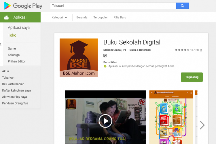 Aplikasi Buku Sekolah Digital di Android.