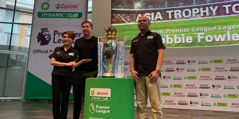 Legenda Liverpool, Robbie Fowler, saat hadir dalam acara tur trofi Premier League di Indonesia, tepatnya di Gandaria City Mall pada Sabtu (11/3/2023) sore WIB.