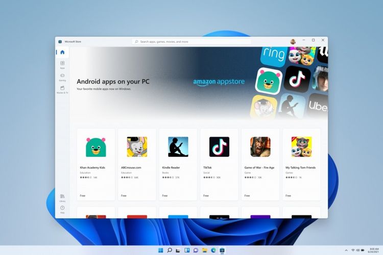 Tampilan Windows Store yang memuat aplikasi Android.