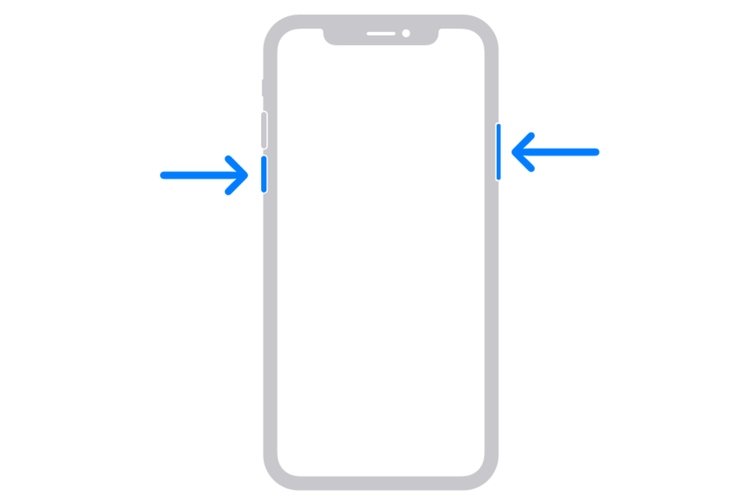 Ilustrasi cara mematikan iPhone untuk model Face ID, seperti iPhone X, iPhone XS, iPhone 11, iPhone 12, dan seterusnya.