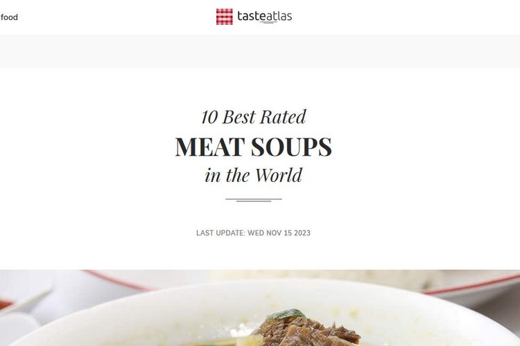 Tangkapan layar sup daging terbaik di dunia versi TasteAtlas.