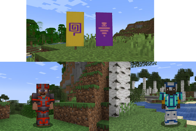 Item baru di Minecraft versi 1.21 Tricky Trials. Ada pola bendera flow (kiri) dan guster (kanan), sedangkan pola armor dibagi menjadi flow (kiri) dan bolt (kanan).