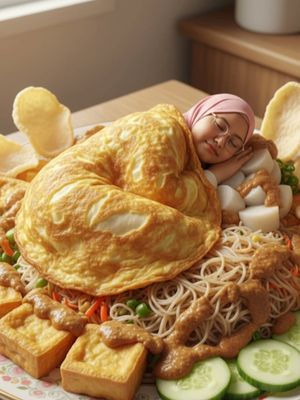 Contoh hasil prompt Gemini AI untuk foto tidur di atas gado-gado.