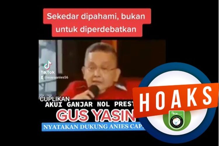 Tangkapan layar Facebook narasi yang menyebut Gus Yasin menyatakan mendukung Anies Baswedan sebagai capres