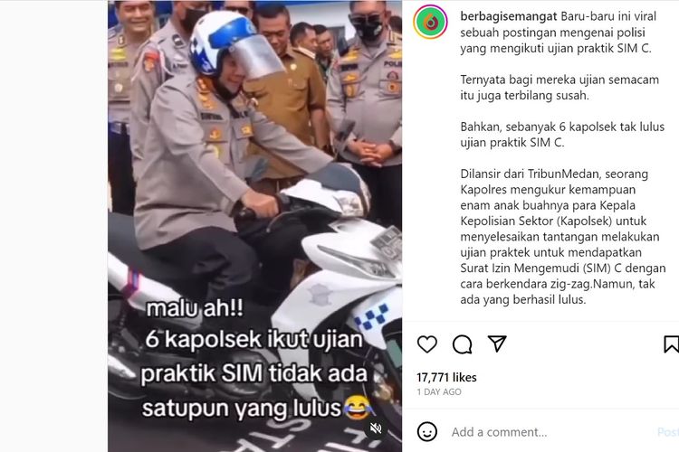 Viral di media sosial sebuah video yang memperlihatkan seorang anggota polisi yang tengah mengendarai motor di trek uji Surat Izin Mengemudi (SIM).