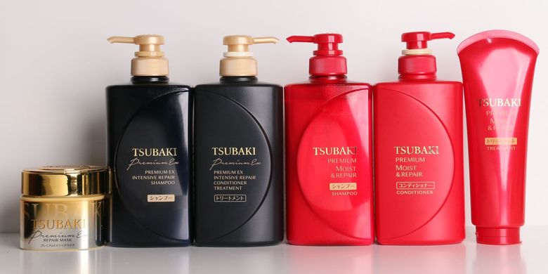 Produk perawatan rambut Tsubaki yang mengandung Camellia Oil.
