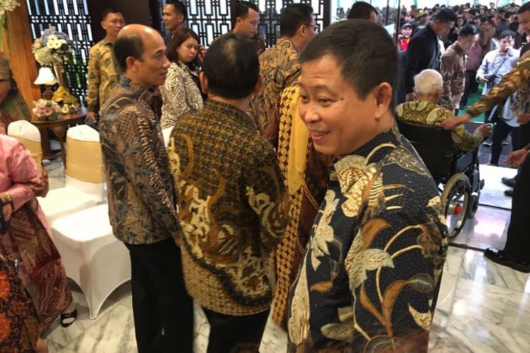 Menteri Energi dan Sumber Daya Mineral (ESDM) Ignasius Jonan saat menghadiri halal bihalal di gedung Kementerian ESDM, Jakarta Pusat, Jumat (22/6/2018).