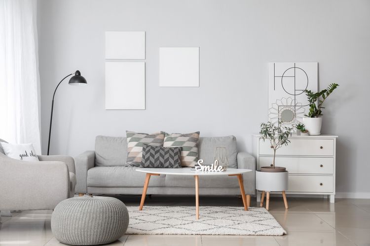 Ilustrasi ruang keluarga dengan warna monokrom