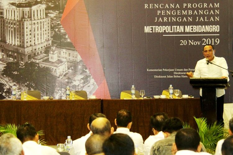 Gubernur Sumut Edy Rahmayadi membuka FGD Rencana Program Pengembangan Jaringan Jalan Mebidangro di Kota Medan, Rabu (20/11/2019)