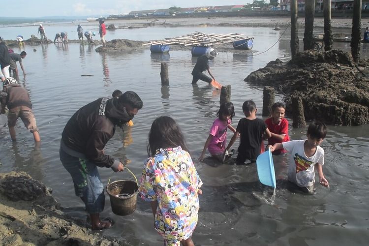 Sebuah fenomena unik terjadi di pantai muara kawasan kotamara, kota Baubau, Sulawesi Tenggara, Kamis (14/1/2021).