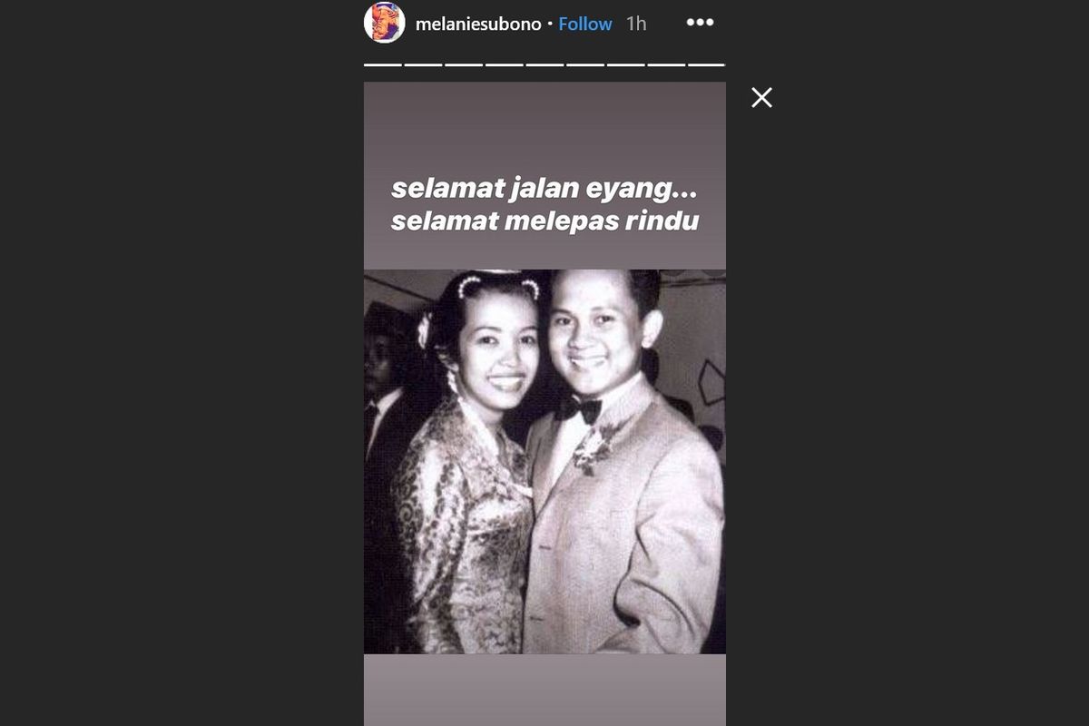 Foto masa muda Ainun dan BJ Habibie yang diunggah Melanie Subono, Rabu (11/9/2019).