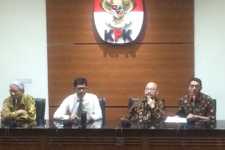 Konferensi pers Anggota panitia seleksi (Pansel) calon hakim Mahkamah Konstitusi menemui pimpinan Komisi Pemberantasan Korupsi (KPK) di Gedung KPK Jakarta, Senin (9/7/2018). 