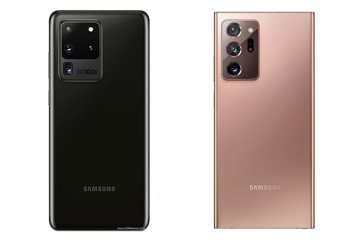 Desain belakang Galaxy S20 Ultra (kiri) dan Note 20 Ultra (kanan).