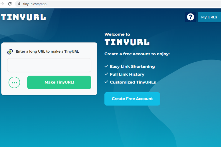 Tampilan website TinyURL