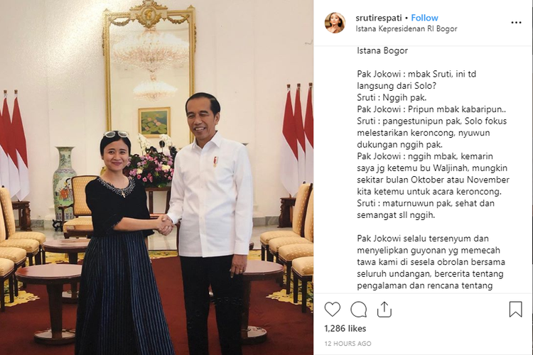 Penyanyi keroncong Sruti Respati saat berfoto bersama Presiden Jokowi.