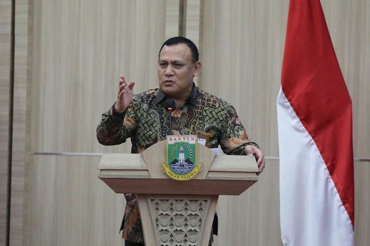 Ketua KPK Firli Bahuri saat memberikan pemaparan di hadapan para kepala daerah di Banten, Jumat (25/2/2022).