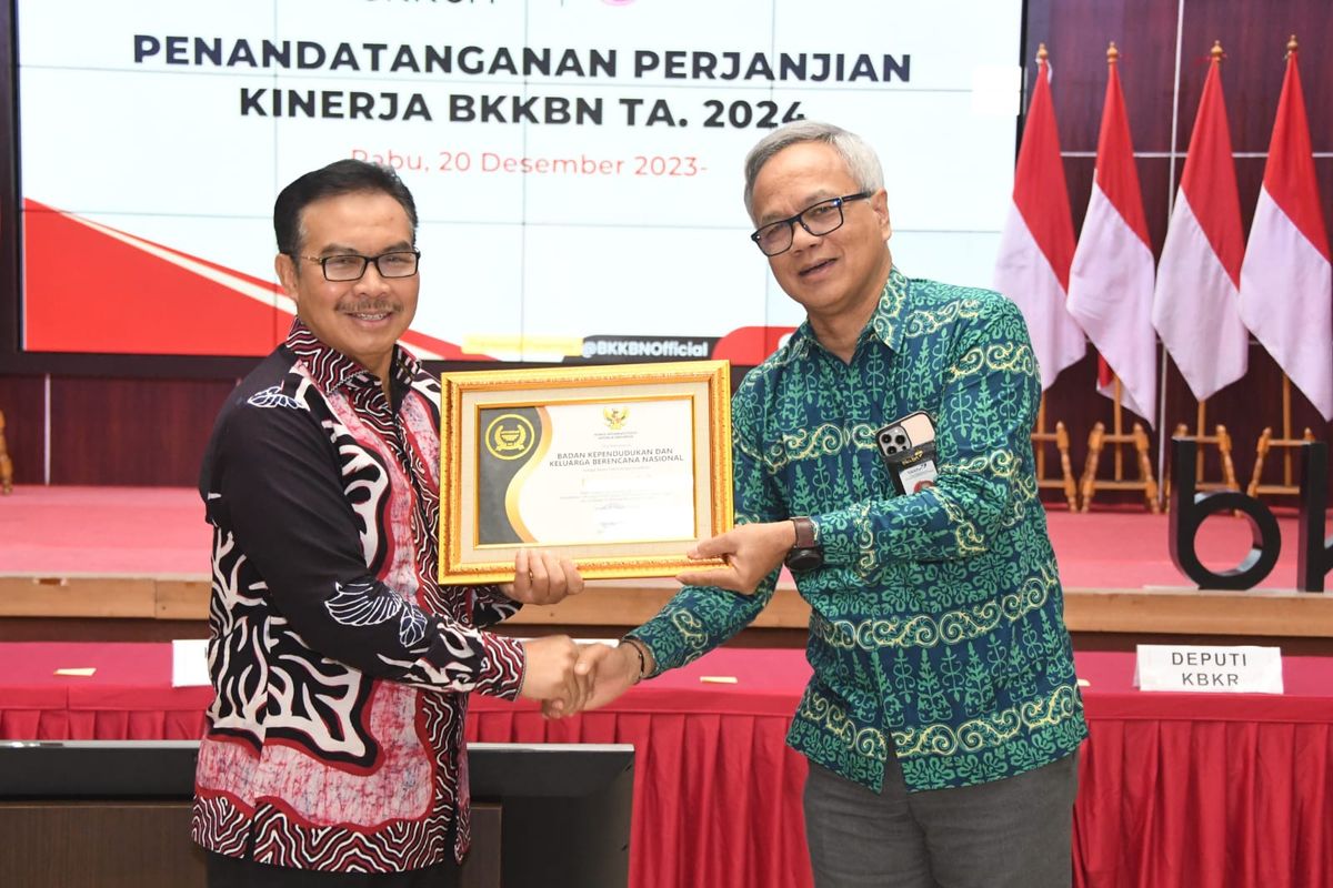 Penandatanganan PK oleh pimpinan BKKBN di Auditorium BKKBN Pusat, Jakarta, Rabu (20/12/2023).