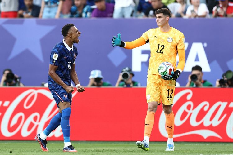 Kylian Mbappe, merayakan kemenangan setelah pertandingan babak 16 besar Piala Dunia 2026 antara Paraguay dan Prancis di Stadion Philadelphia, Philadelphia, pada 4 Juli 2026.