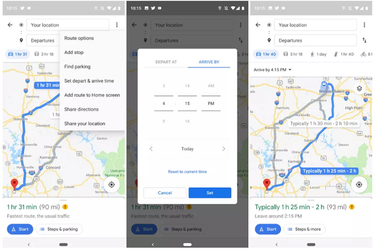 Fitur estimasi waktu keberangkatan dan ketibaan Google Maps versi mobile